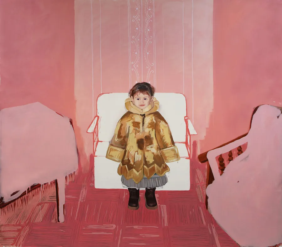 Image of Nova Hata  by Adriana Shportan, size: 190x215cm, made of oil on canvas, Painting medium, from London, part of the “When It Is Our Turn to Be Adults” series, priced at £2500