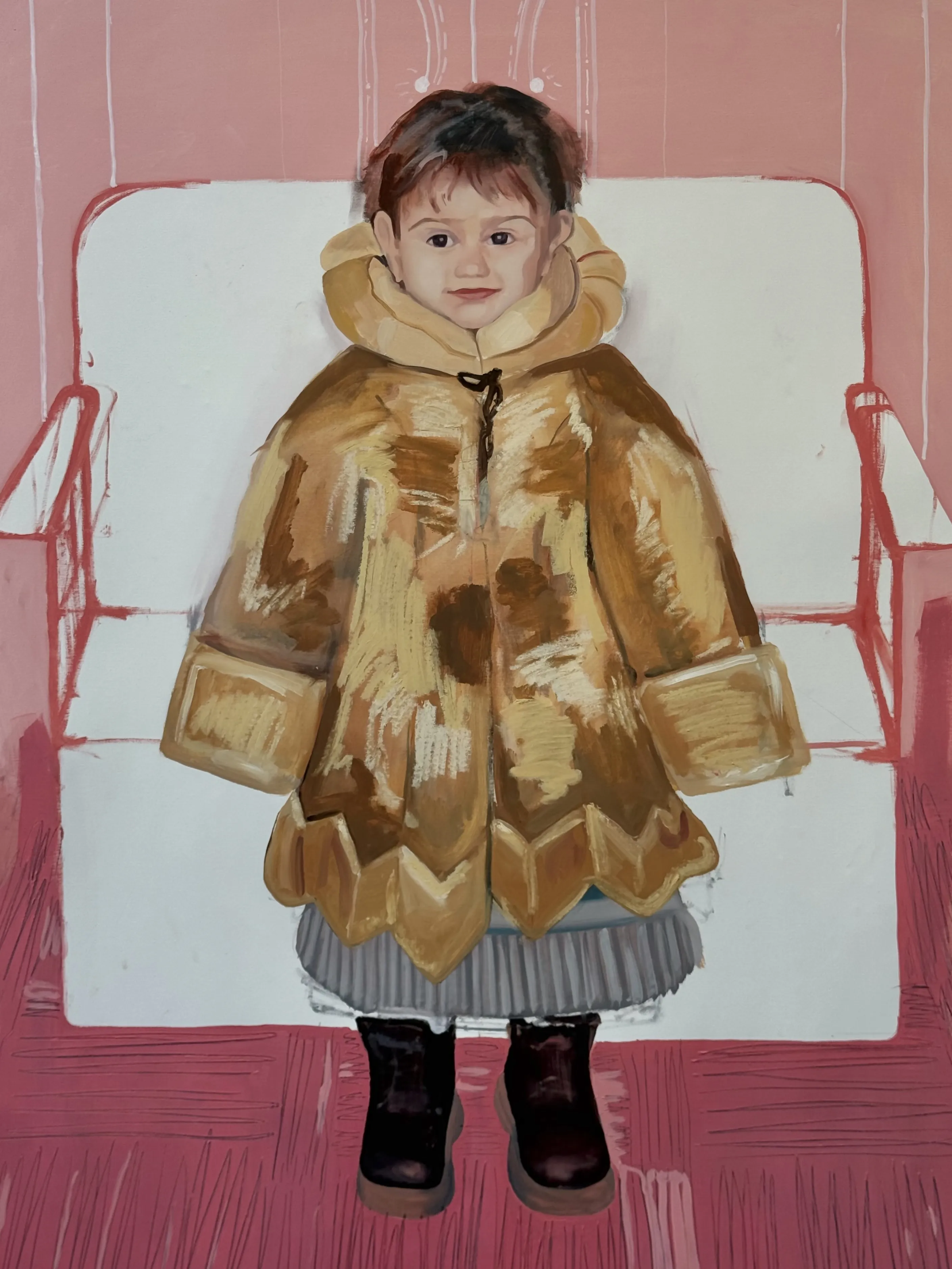 Image of Nova Hata  by Adriana Shportan, size: 190x215cm, made of oil on canvas, Painting medium, from London, part of the “When It Is Our Turn to Be Adults” series, priced at £2500 Photo 2 of 3.