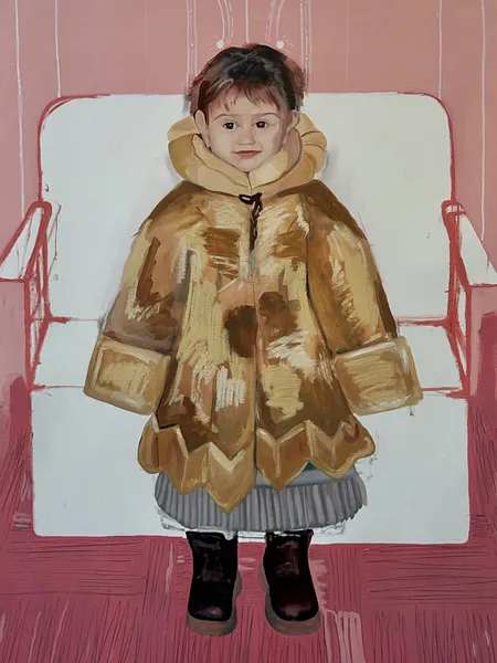 Image of Nova Hata  by Adriana Shportan, size: 190x215cm, made of oil on canvas, Painting medium, from London, part of the “When It Is Our Turn to Be Adults” series, priced at £2500 Photo 2 of 3.