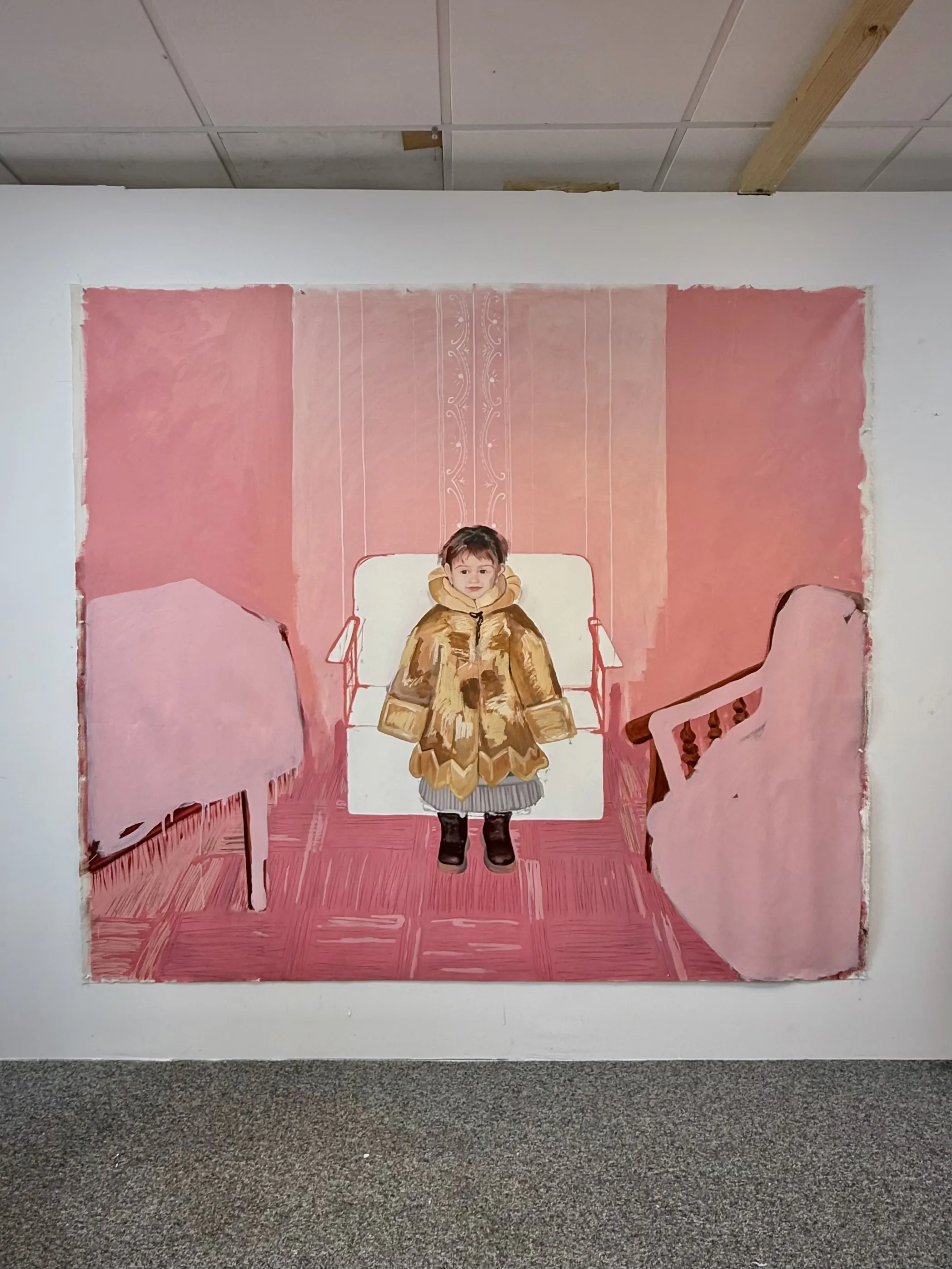 Image of Nova Hata  by Adriana Shportan, size: 190x215cm, made of oil on canvas, Painting medium, from London, part of the “When It Is Our Turn to Be Adults” series, priced at £2500 Photo 3 of 3.