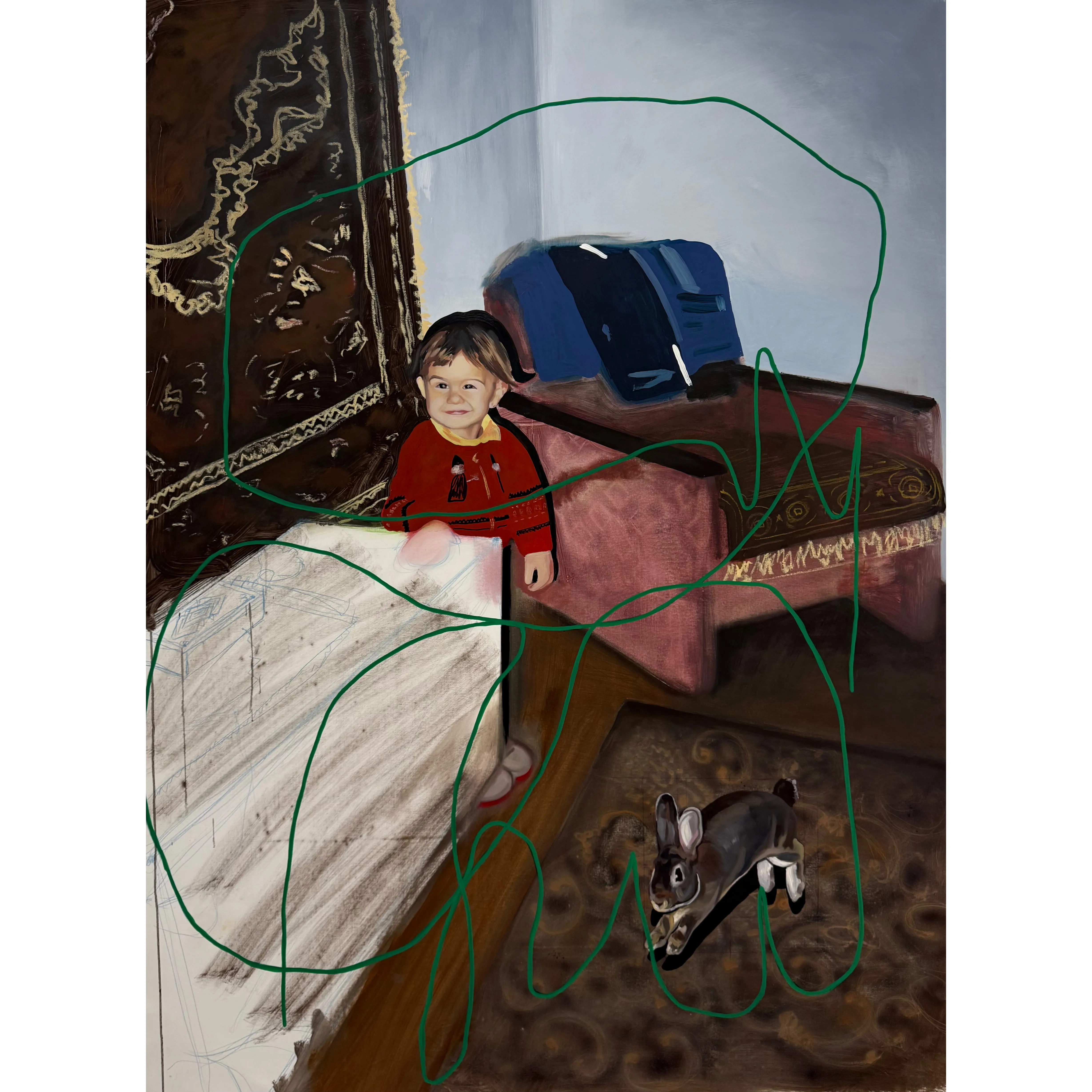 Image of Hide and seek by Adriana Shportan, size: 157x115, made of oil, acrylic, spray on canvas, from London, priced at £2500 Photo 1 of 6.